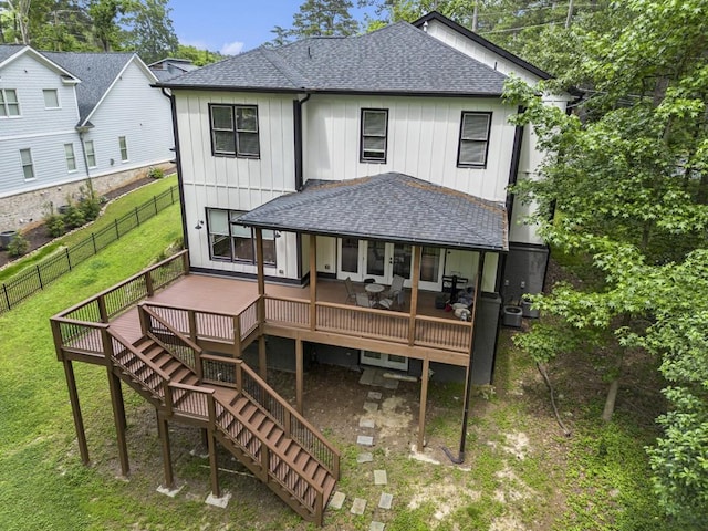 2638 Clairmont Rd, Atlanta, GA 30329 - back of property with ceiling fan, a deck, a yard, and stairs