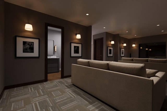 2638 Clairmont Rd, Atlanta, GA 30329 - carpeted living area featuring baseboards and recessed lighting