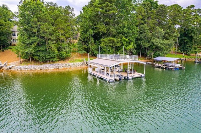 view of dock with a water view