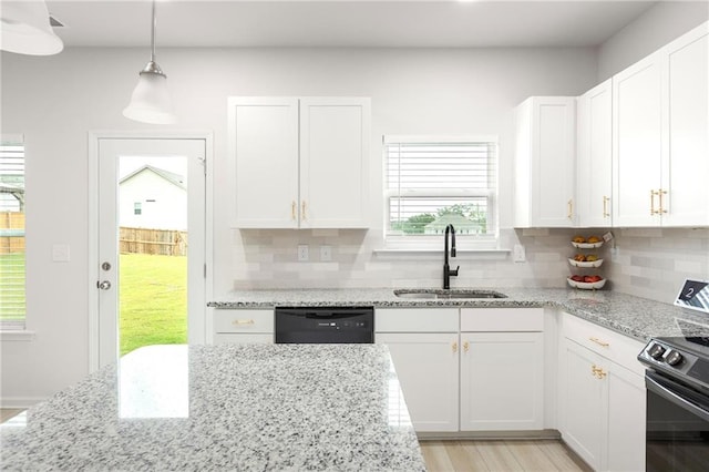 187 Lyndhurst Dr, Bethlehem, GA 30620 - kitchen with a sink, black dishwasher, backsplash, white cabinets, and light wood-style floors