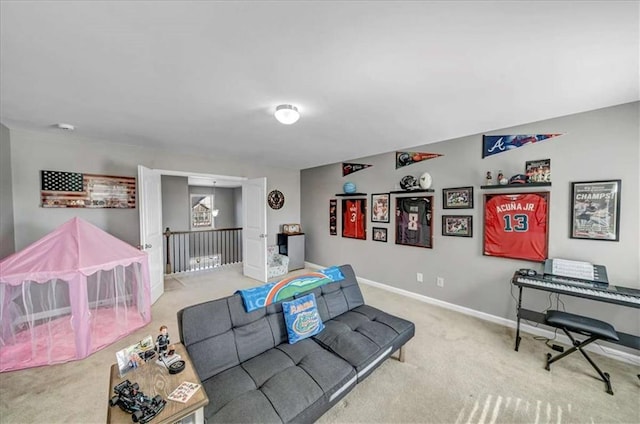 living room with light carpet