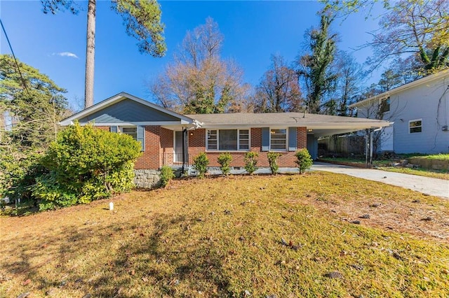 ranch-style house with a front lawn and a carport