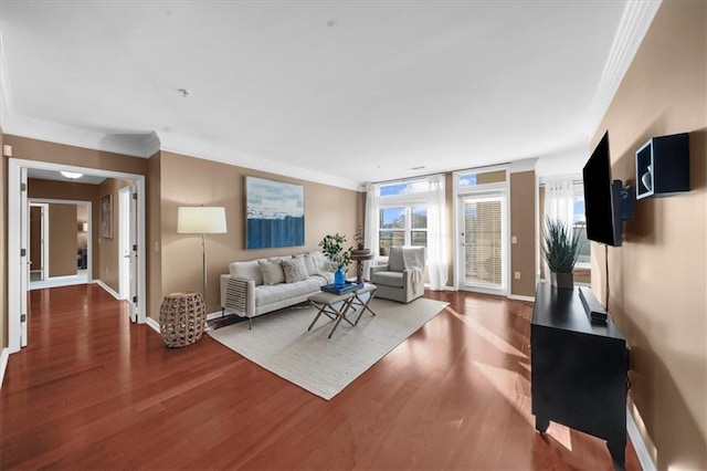 3334 Peachtree Rd NE Unit 608, Atlanta, GA 30326 - living area featuring ornamental molding, baseboards, and wood finished floors