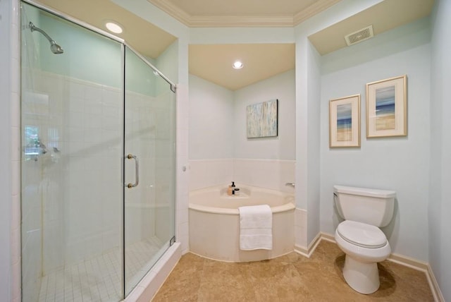 bathroom with vanity, tile patterned flooring, ornamental molding, and a shower with door