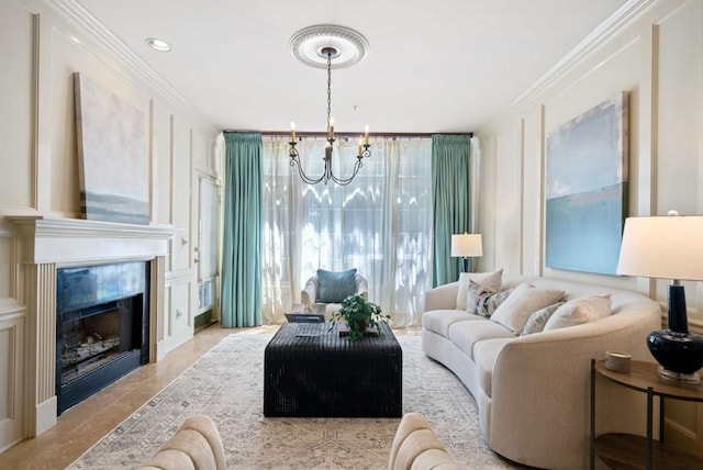 dining space featuring an inviting chandelier, ornamental molding, and a raised ceiling