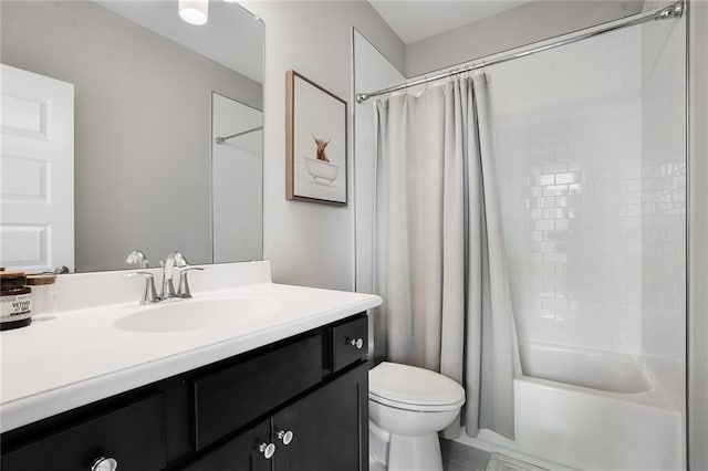 full bathroom featuring vanity, toilet, and shower / bath combo with shower curtain