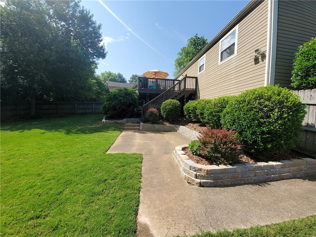 10475 Willow Meadow Cir, Alpharetta, GA 30022 - fenced backyard with stairway, a deck, and a patio area