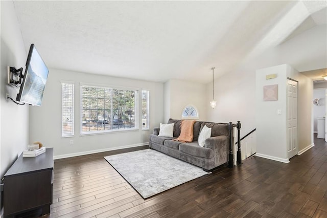 10475 Willow Meadow Cir, Alpharetta, GA 30022 - living area featuring vaulted ceiling and dark wood-style flooring
