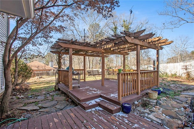 wooden terrace featuring a pergola