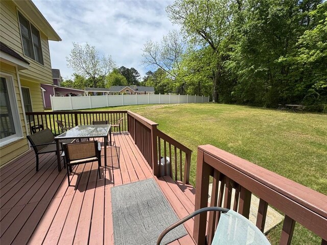 2246 Carrington Dr, Ellenwood, GA 30294 - wooden terrace with a lawn, fence, and outdoor dining space