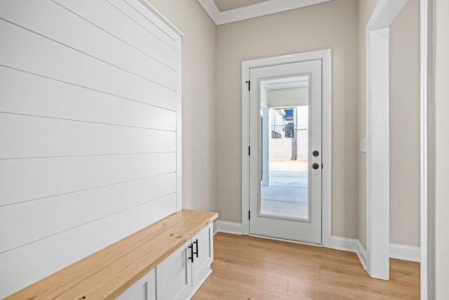 mudroom with baseboards and light wood finished floors