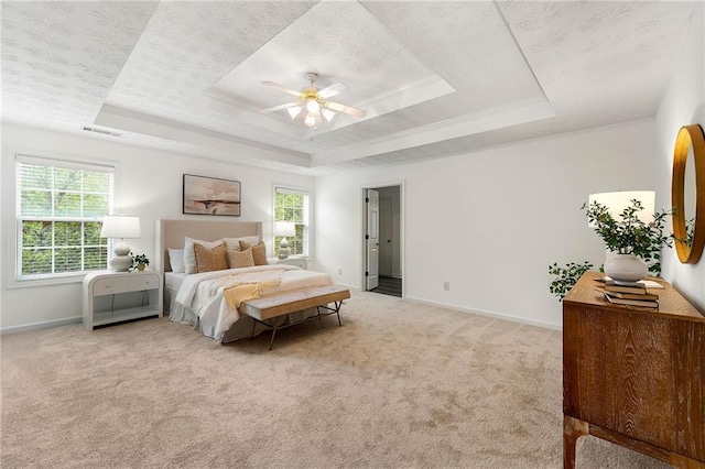 8770 Amberfield Dr, Gainesville, GA 30506 - bedroom with a raised ceiling, multiple windows, light carpet, and baseboards