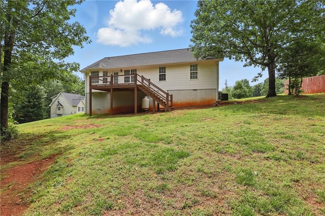 199 Rocky Shoals Trl, Mount Airy, GA 30563 - rear view of property featuring stairs, a deck, and crawl space