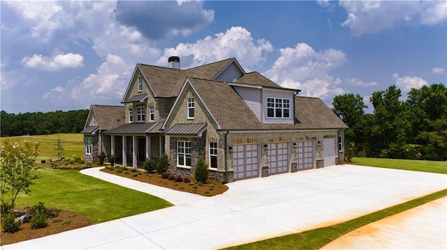 view of front facade with a front yard and a garage