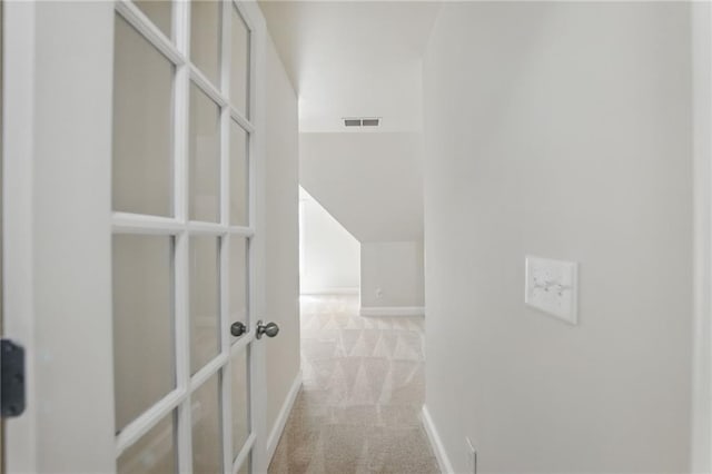 336 Toto Dr, Dawsonville, GA 30534 - hallway featuring baseboards, visible vents, french doors, and carpet flooring