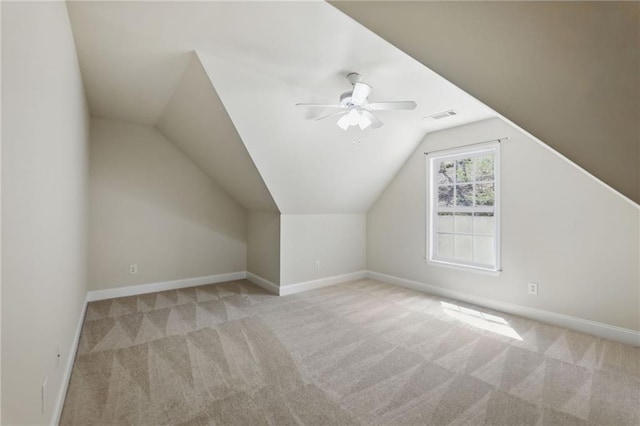 336 Toto Dr, Dawsonville, GA 30534 - bonus room with carpet floors, vaulted ceiling, baseboards, visible vents, and a ceiling fan