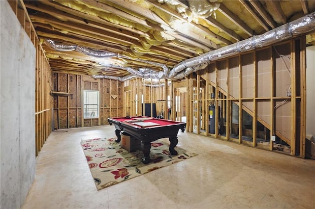 336 Toto Dr, Dawsonville, GA 30534 - recreation room featuring gas water heater, billiards, and unfinished concrete floors