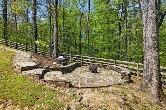 336 Toto Dr, Dawsonville, GA 30534 - view of yard featuring fence, a patio area, and an outdoor fire pit
