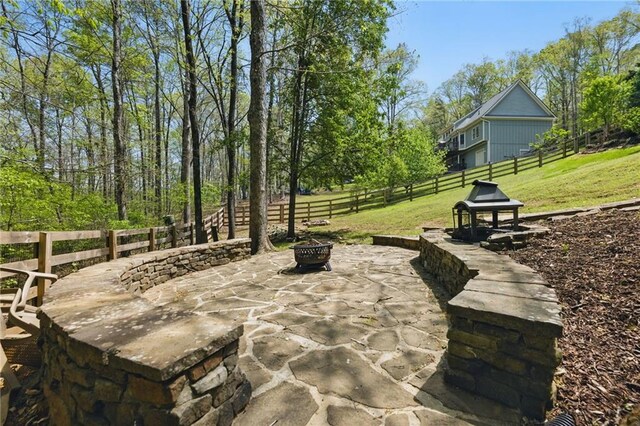 336 Toto Dr, Dawsonville, GA 30534 - view of patio / terrace featuring a fire pit and a fenced backyard