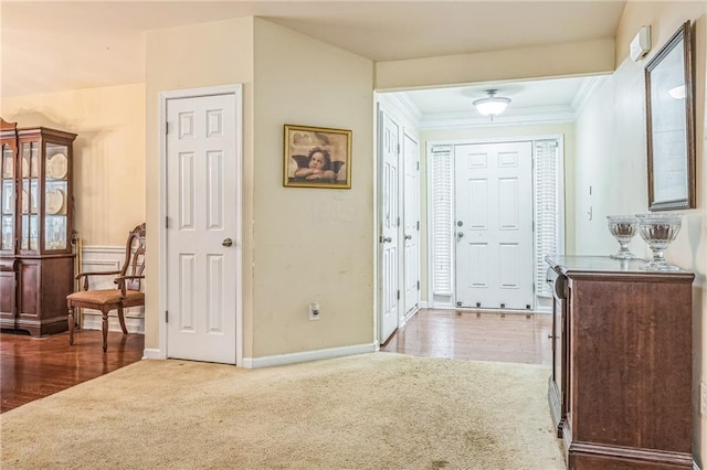 2606 Fairmont Park Ct, Dacula, GA 30019 - entryway with carpet, baseboards, and crown molding
