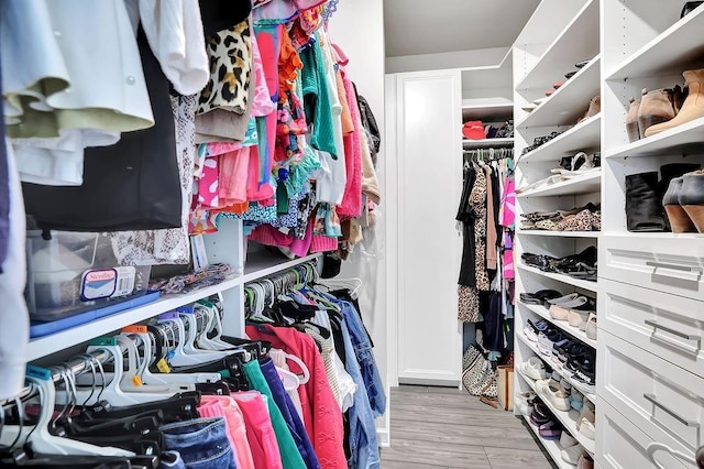 spacious closet with wood finished floors