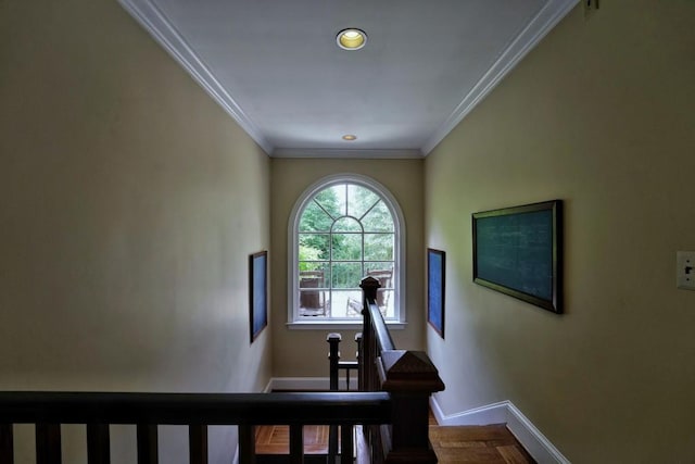 stairs with crown molding