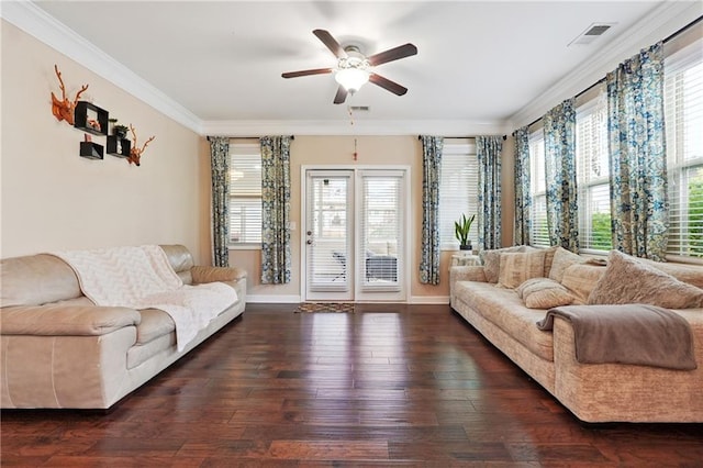 915 Elmsbrook Ln, Alpharetta, GA 30004 - living area with a ceiling fan, ornamental molding, and wood-type flooring