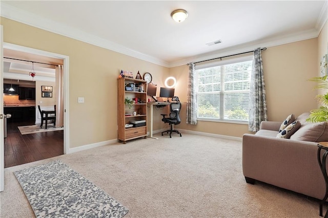 915 Elmsbrook Ln, Alpharetta, GA 30004 - carpeted home office with ornamental molding