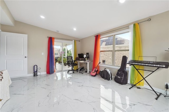 915 Elmsbrook Ln, Alpharetta, GA 30004 - office area featuring lofted ceiling, recessed lighting, and marble tiled floors
