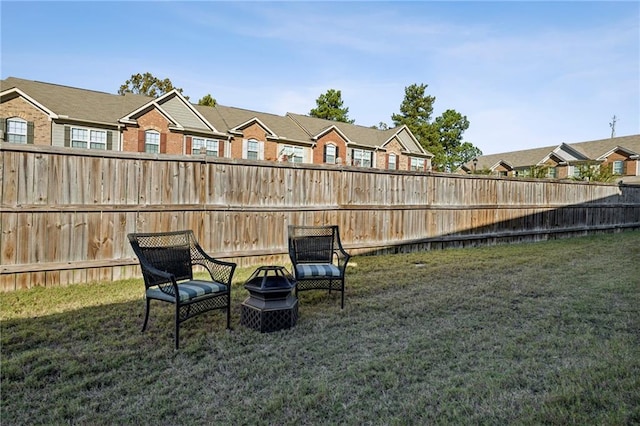 view of yard featuring a residential view and a fenced backyard