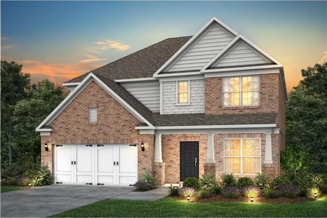 5110 Mulberry Pass Ct, Hoschton, GA 30548 - view of front facade featuring brick siding, concrete driveway, a shingled roof, and a garage