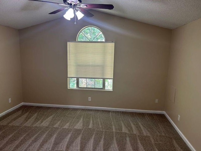 6536 Rebecca Lou Ln, Lithonia, GA 30058 - empty room with carpet, a textured ceiling, a ceiling fan, lofted ceiling, and baseboards