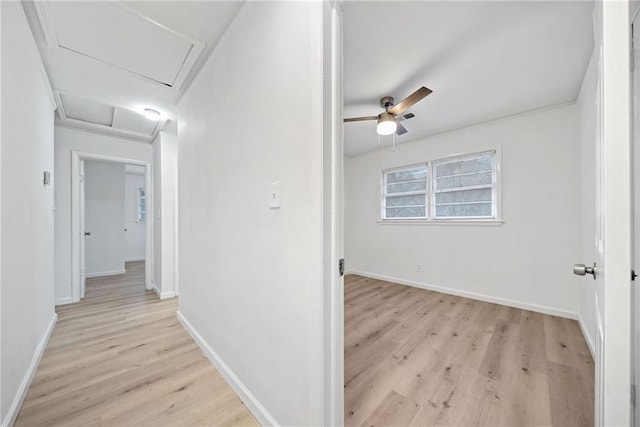 corridor featuring light hardwood / wood-style floors and ornamental molding