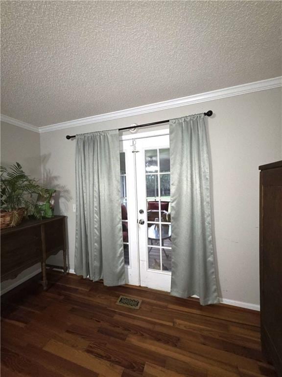 77 Ben W Dr, Cedartown, GA 30125 - doorway to outside featuring wood finished floors, a textured ceiling, ornamental molding, and french doors