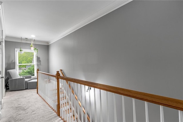 1912 Hosea L Williams Dr NE Unit 1, Atlanta, GA 30317 - hallway with carpet flooring, crown molding, and an upstairs landing