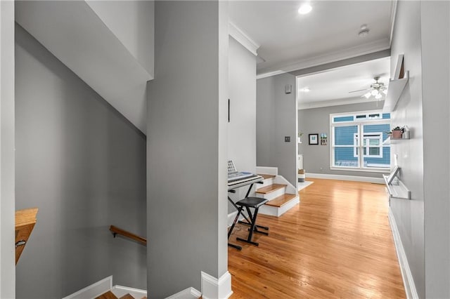 1912 Hosea L Williams Dr NE Unit 1, Atlanta, GA 30317 - hallway with ornamental molding, an upstairs landing, wood finished floors, baseboards, and recessed lighting