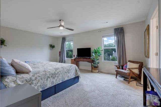 6721 Moondancer Ct, Flowery Branch, GA 30542 - bedroom with multiple windows, carpet, a ceiling fan, and baseboards