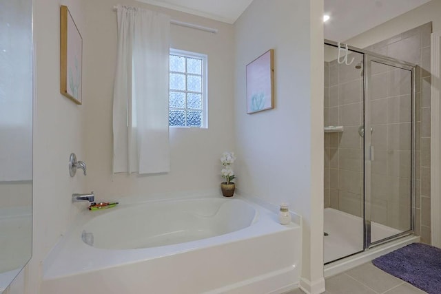 6721 Moondancer Ct, Flowery Branch, GA 30542 - bathroom with a shower stall, a bath, and tile patterned flooring
