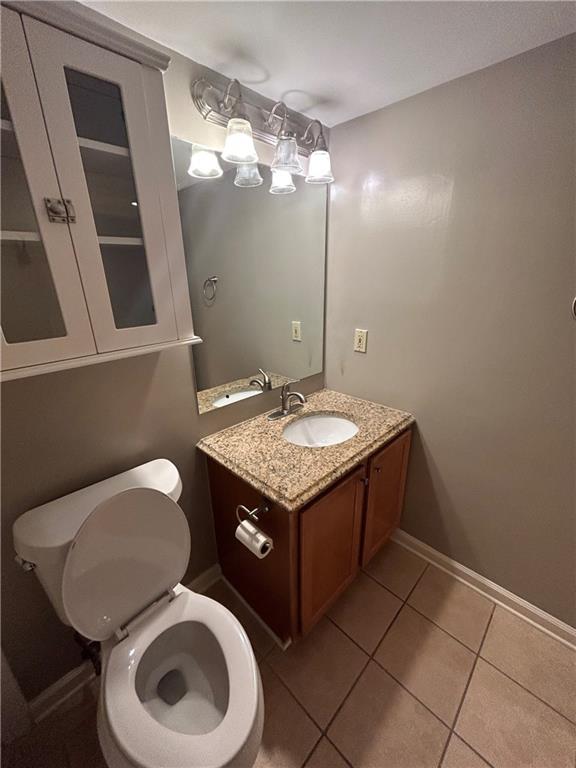 bathroom with tile patterned floors, toilet, and vanity