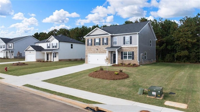 view of front of house featuring a front yard and a garage