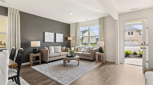 living room with hardwood / wood-style floors