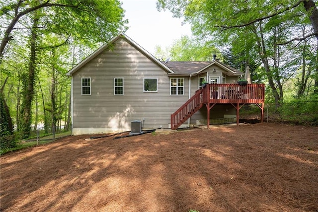 69 Due W Pass, Dallas, GA 30157 - back of house with a wooden deck, a fenced backyard, stairs, and central AC