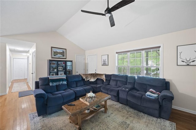 69 Due W Pass, Dallas, GA 30157 - living room featuring vaulted ceiling, hardwood / wood-style floors, baseboards, and ceiling fan
