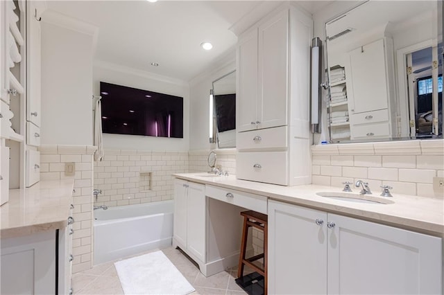 bathroom featuring a tub, decorative backsplash, and tile patterned flooring