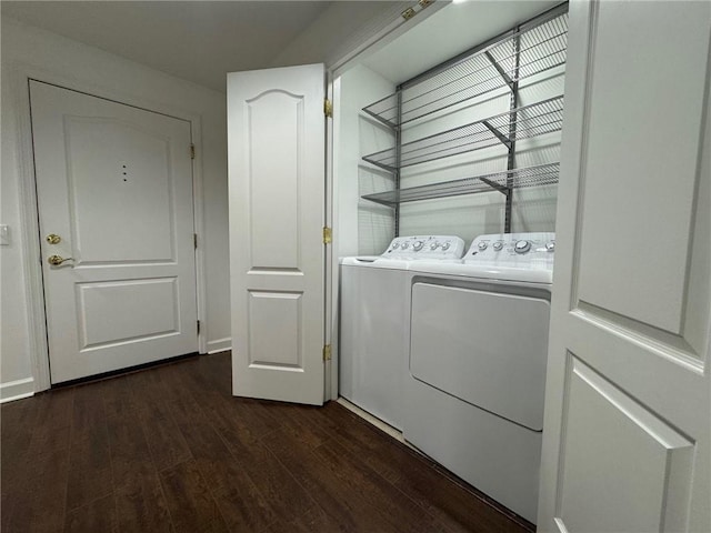 195 14th St NE Unit 303, Atlanta, GA 30309 - laundry area featuring separate washer and dryer and dark wood-style flooring