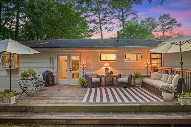 3357 Pretty Branch Dr SE, Smyrna, GA 30080 - rear view of property featuring an outdoor hangout area, french doors, and a wooden deck