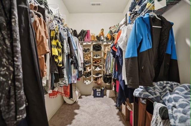 walk in closet with carpet floors