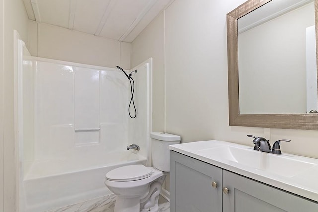 full bathroom with vanity, tub / shower combination, and toilet