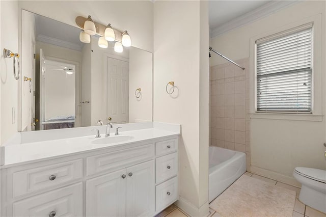 4720 Cliffside Ct, Marietta, GA 30067 - full bath with connected bathroom, vanity, toilet, ornamental molding, and tile patterned floors