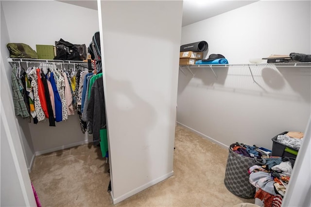 spacious closet featuring light carpet